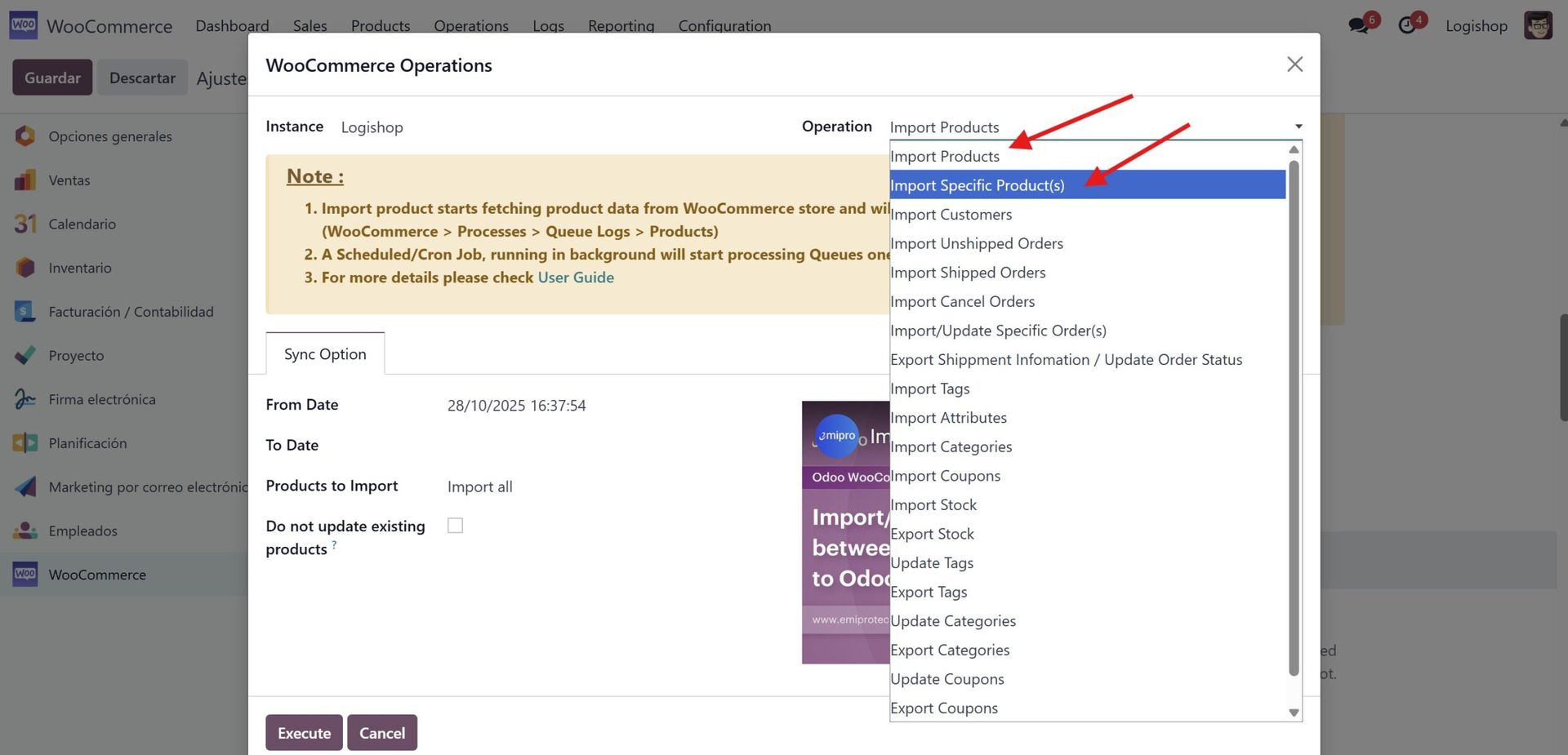 importar productos de woocommerce a odoo
