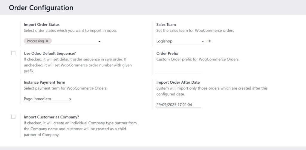 configuración de pedidos woocommerce odoo