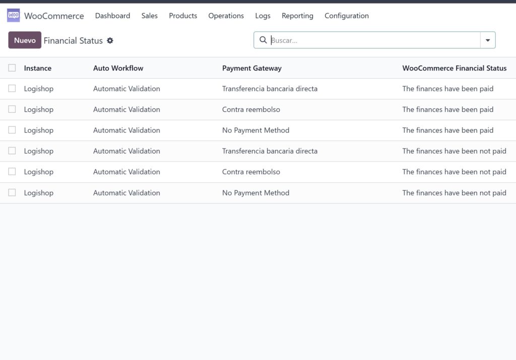configuracion financial status woocommerce odoo