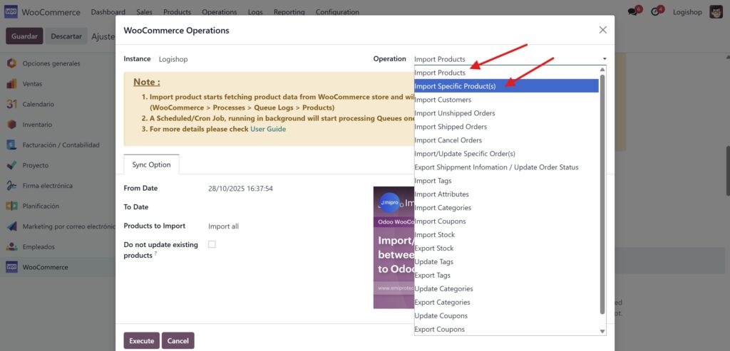 importar productos de woocommerce a odoo